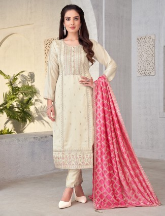 Beige silk salwar suit for traditional elegance