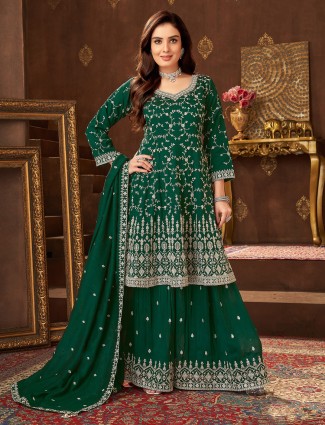 Onion pink silk palazzo suit with beads detailing