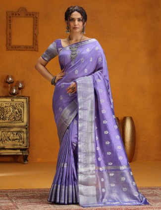 Lavender silk saree with delicate zari weaving