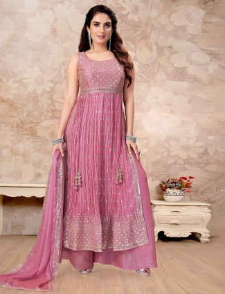 Light pink palazzo suit in georgette for women