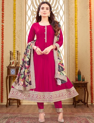 Magenta silk salwar suit with subtle shine