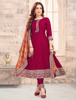 Maroon silk salwar suit for festive celebrations