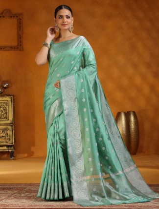 Mint green silk saree for festive looks
