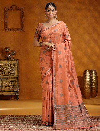 Peach silk saree ideal for festive moments
