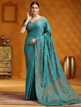 Peacock blue silk saree for wedding occasions
