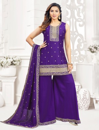 Onion pink silk palazzo suit with beads detailing