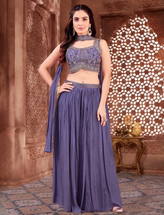 Festive purple silk palazzo suit for women