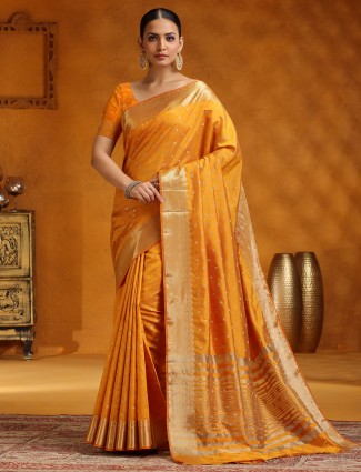 Yellow silk saree with stunning zari embellishment