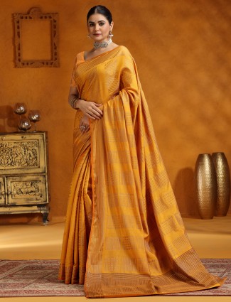 Yellow silk saree with fine zari work