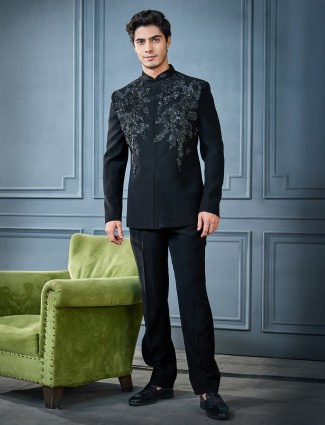 Black crystal embellished jodhpuri ensemble