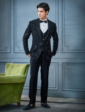 Black designer tuxedo in rich embellishments