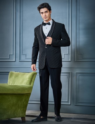 Black shawl lapel terry rayon tuxedo