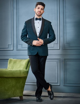 Teal green tuxedo with metal pearls