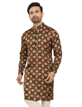 Green Ethnic Print Silk Kurta