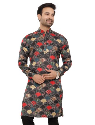 Grey floral printed silk kurta