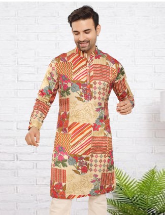 Beige printed kurta for celebrations