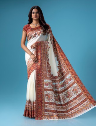 For wedding pashmina silk white saree