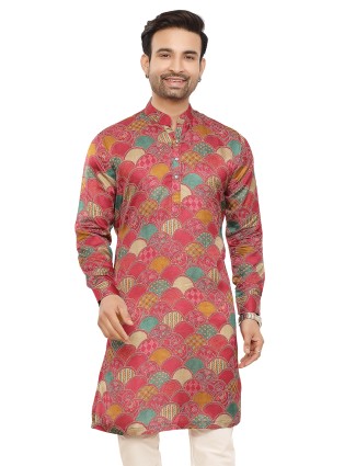 Latest pink floral printed silk kurta