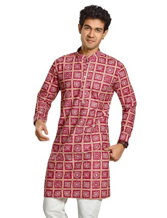 Wine bandhej style silk kurta