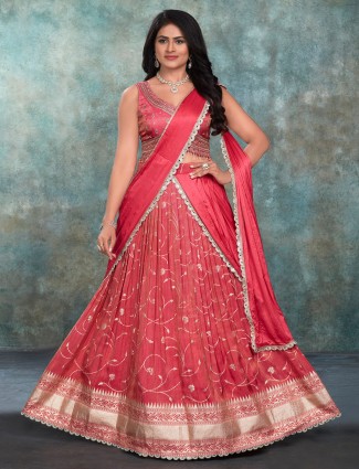 Dark peach designer silk lehenga choli