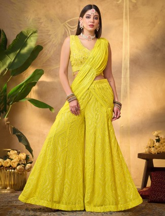 Lime yellow georgette palazzo suit