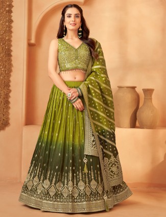 Green shaded silk lehenga choli with contemporary flair