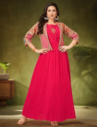 Magenta jacket style anarkali suit