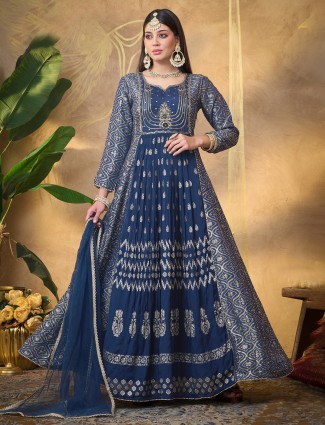Navy anarkali suit with zari work