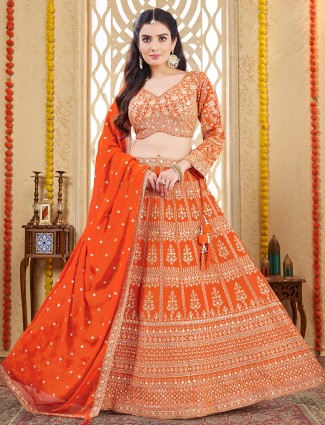 Orange georgette lehenga choli with rich resham work