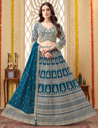 Rama green georgette lehenga choli for festive wear