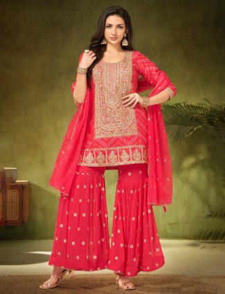 Red printed sharara suit for women