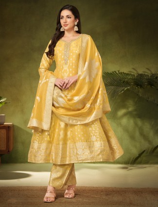 Yellow rich silk anarkali suit