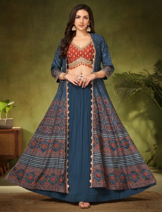 Silk printed lehenga choli with jacket style