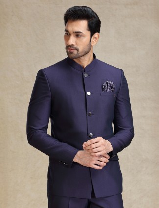 Dark purple jodhpuri suit with textured