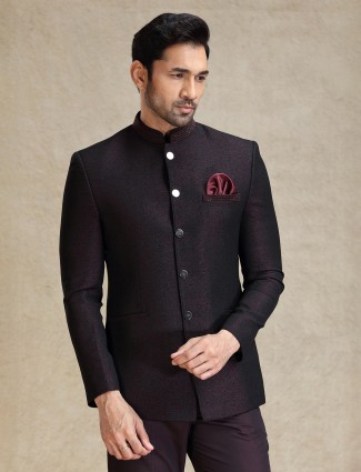 Dark wine wedding wear textured jodhpuri suit
