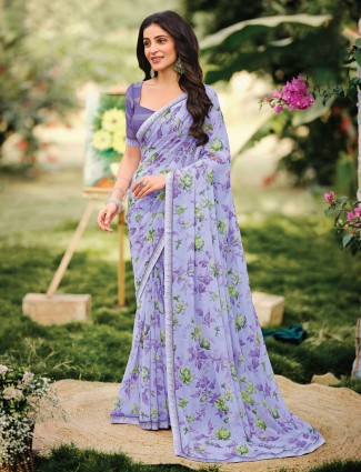 Newest lavender printed saree in georgette