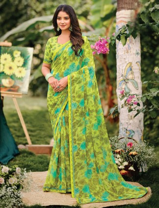 Light green georgette saree for women with print