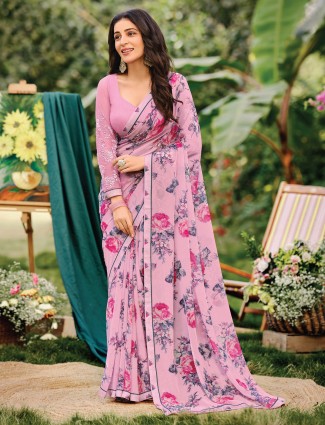 Beautiful printed lilac purple saree for women