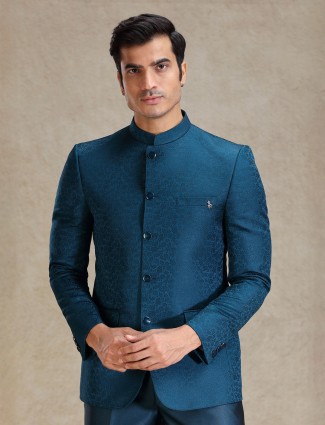 Peacock blue jodhpuri suit for wedding wear
