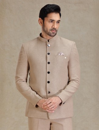 Sand khakhi jodhpuri suit for men
