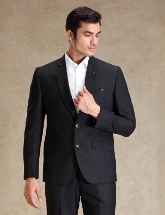 Sophisticated black textured terry rayon ensemble