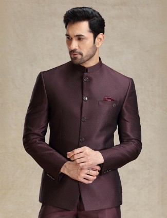 Dark wine textured jodhpuri suit for men