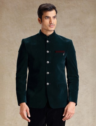 Green jodhpuri suit in velvet