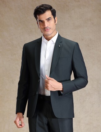 Stylish green notch lapel terry rayon suit