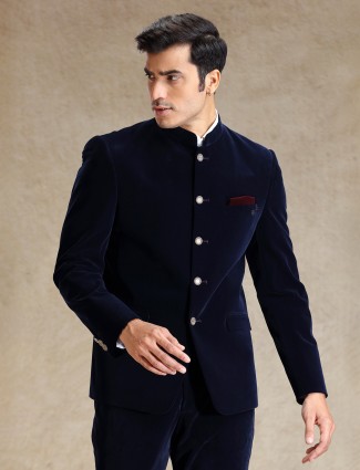 Classy navy bandh gala jodhpuri suit for wedding wear