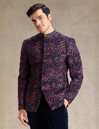 Navy velvet jodhpuri suit for wedding wear