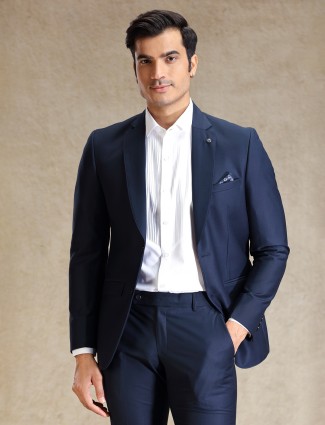 Timeless navy notch lapel terry rayon suit