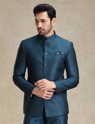 Peacock blue jodhpuri suit with pant