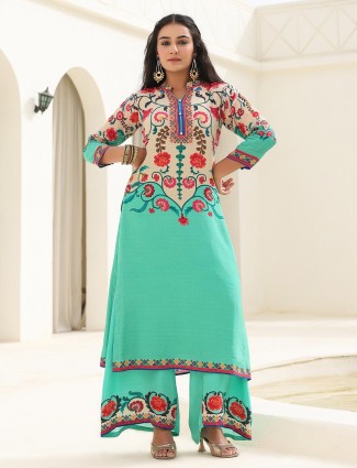 Aqua printed crepe kurti set for women