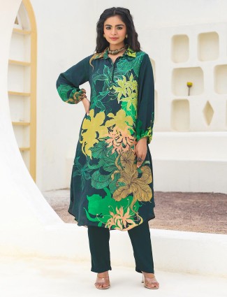 Green crepe kurti set with sequin detailing